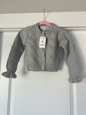 Hope And Henry Girls Ruffle Cuff Cable Cardigan Gray Size XS 100% cotton